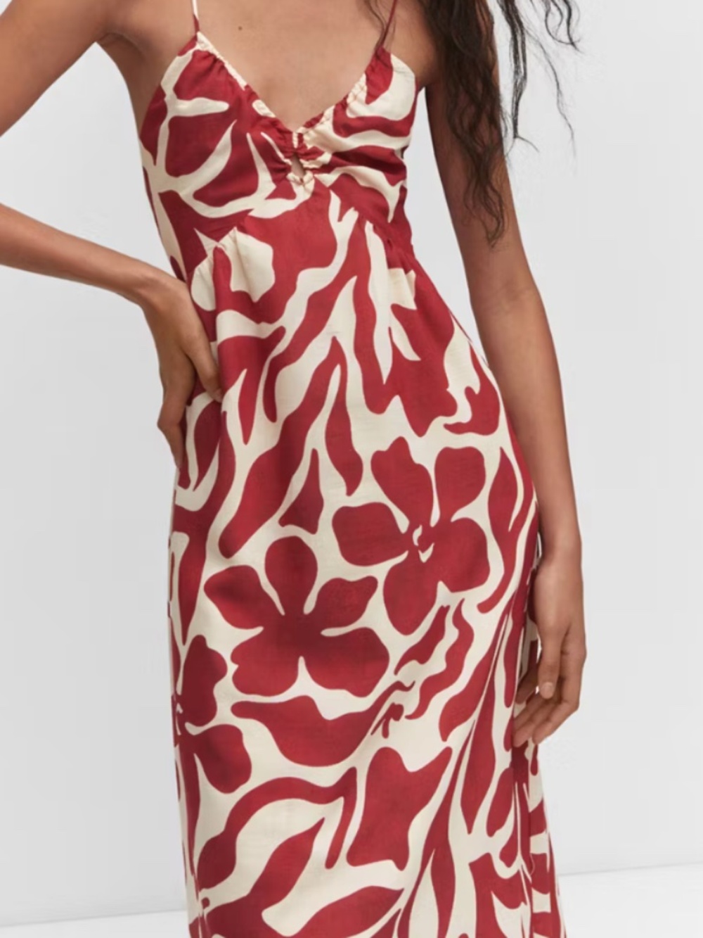 Mango CROSSED-BACK PRINTED DRESS XS Red Pattern Floral